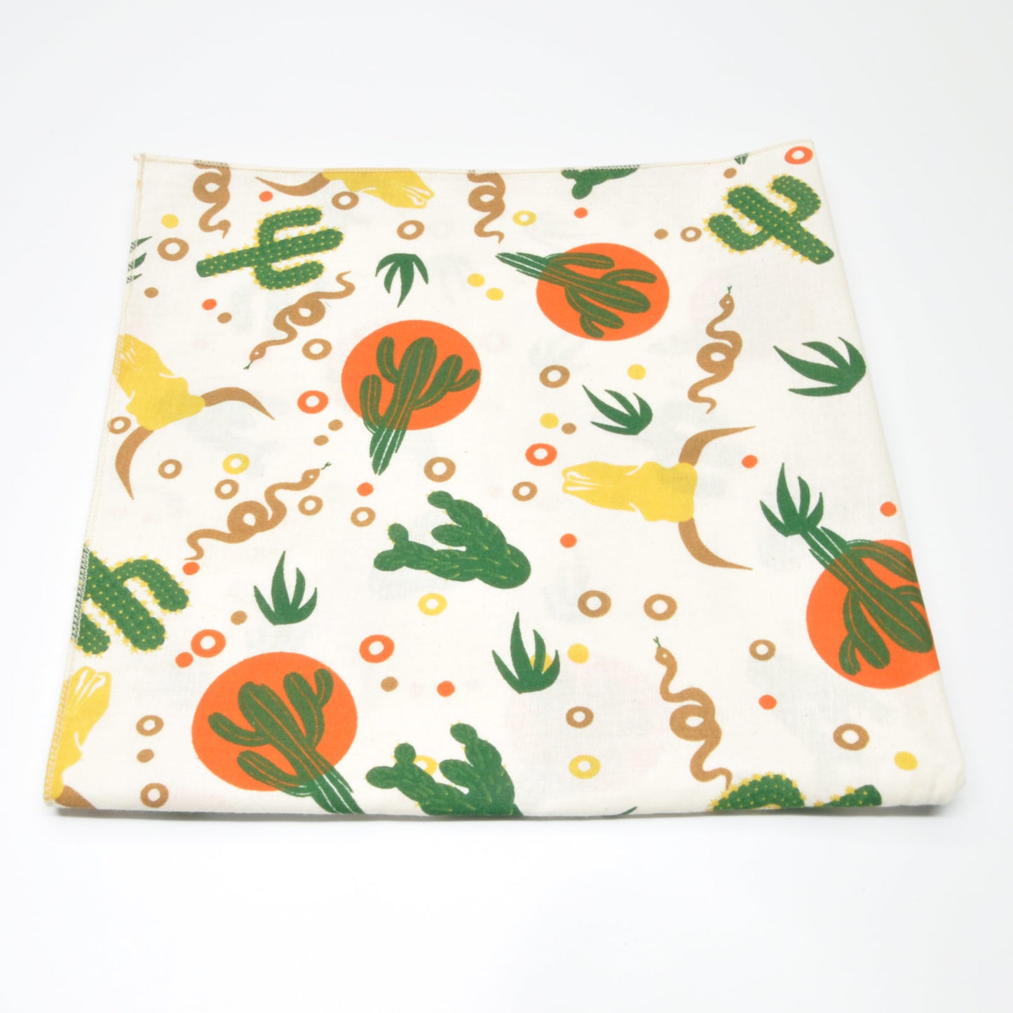 Hvit Bandana med Kaktuser | «Wild West» | Bomull | (55 x 55 cm)