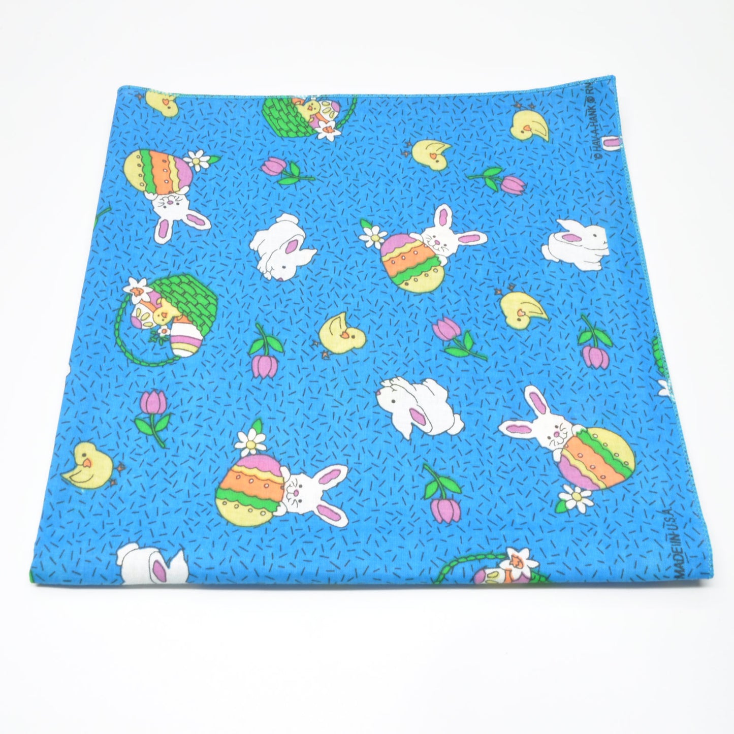 Blå Bandana med Påskehare-mønster | Bomull | (55 x 55 cm)