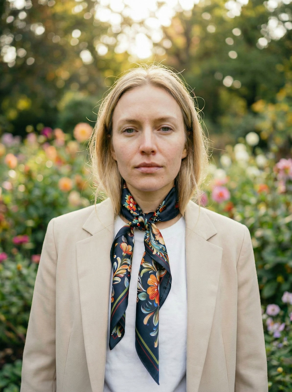 "Rosendal" | Blått silkeskjerf | Silke (65x65)