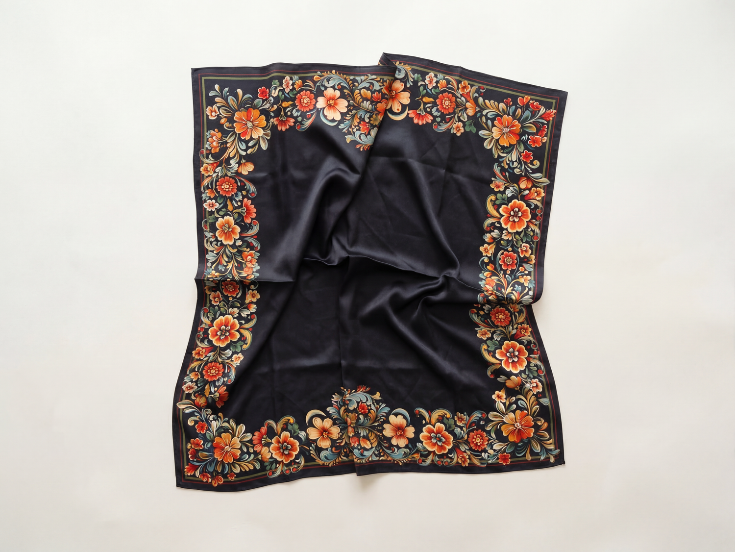 "Rosendal" | Blått silkeskjerf | Silke (65x65)