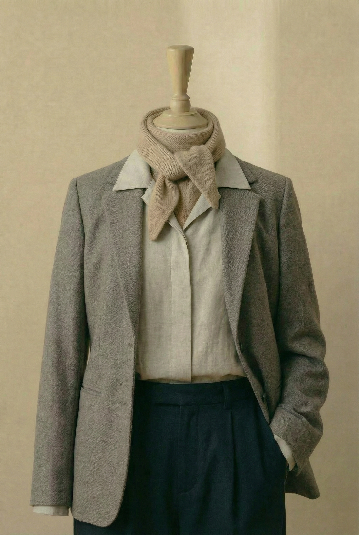 "Aske" | Beige triangelskjerf | Ull og kasjmir (100x35)