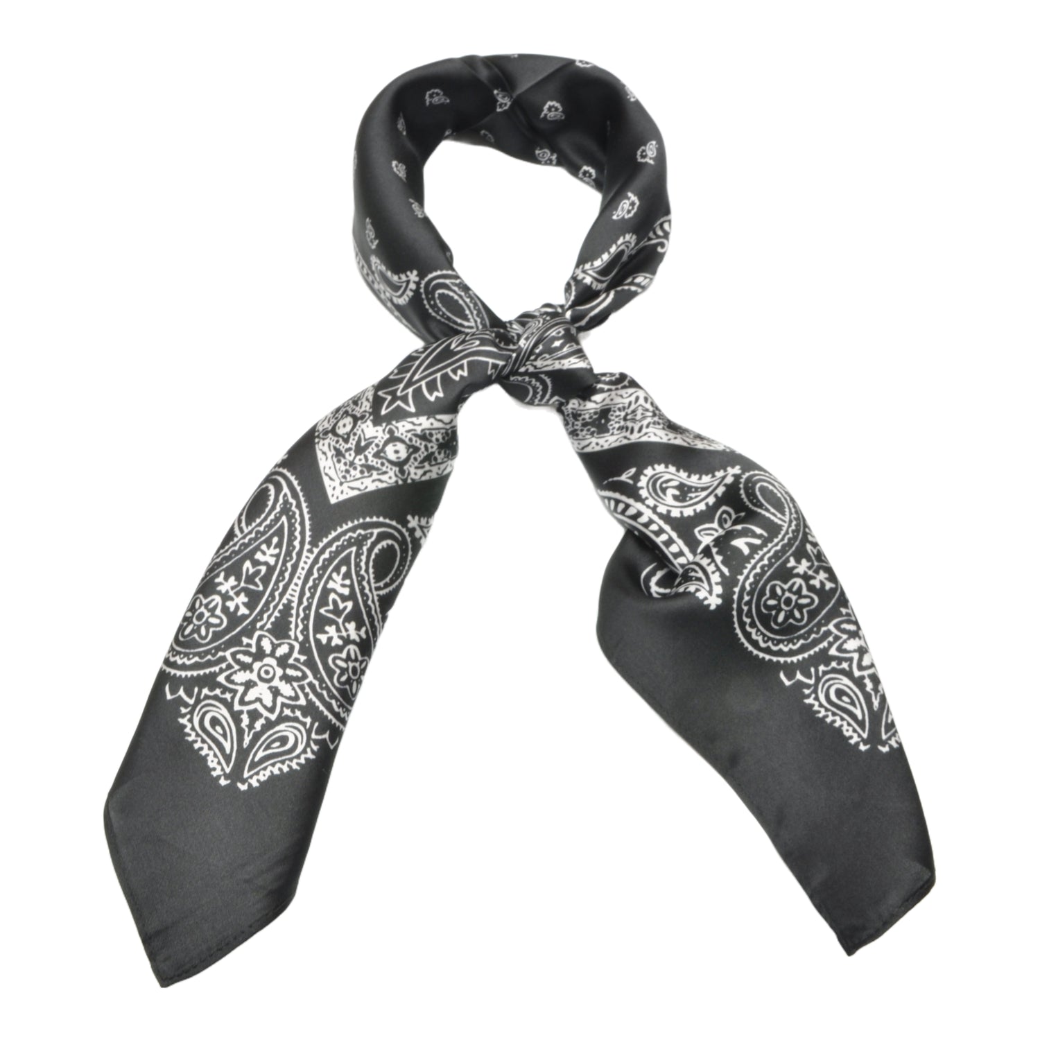 «London Black»  | Silkeskjerf | Sort bandana med Paisley-mønster | 100 % Silke (68 x 68 cm)