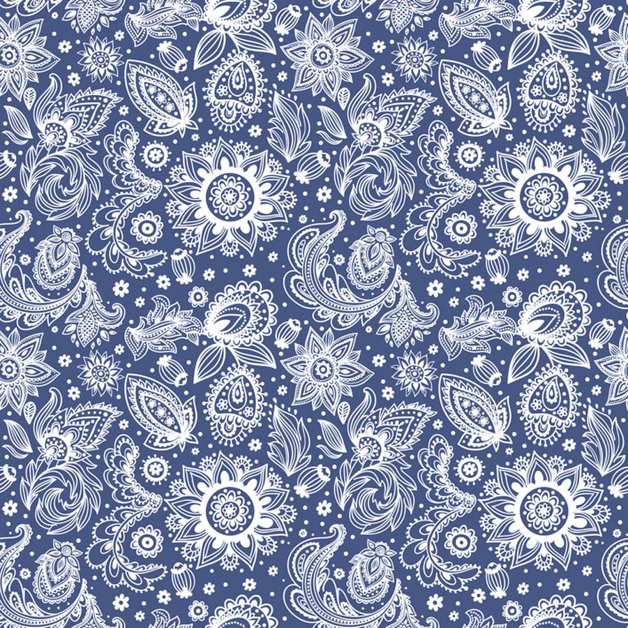 Bandana / Tørkle | Blå og Hvit | Engelsk Paisley | Bomull (55 x 55 cm)