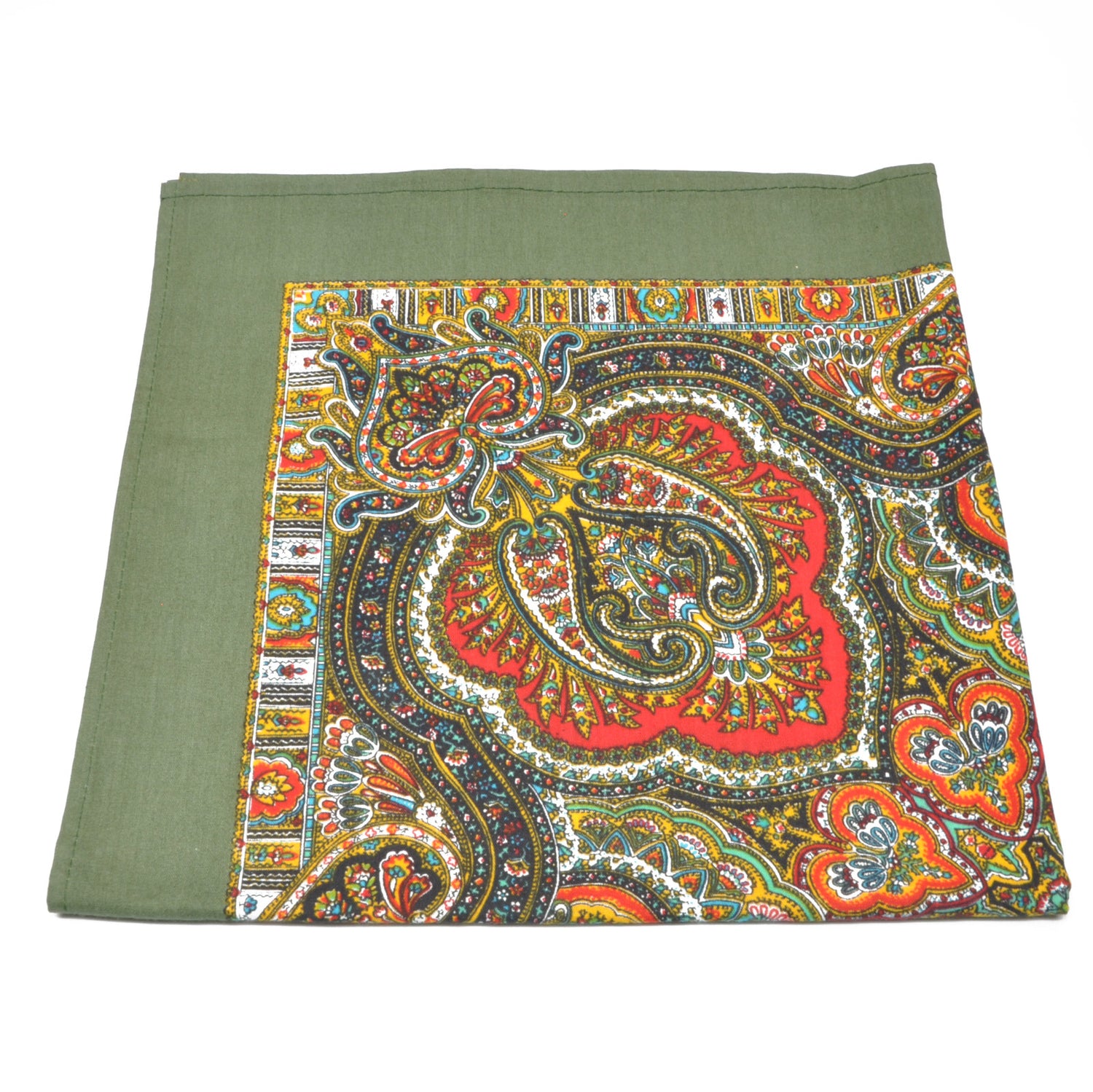 Grønn bandana med Paisley-mønster | 100 % bomull | 55 x 55 cm