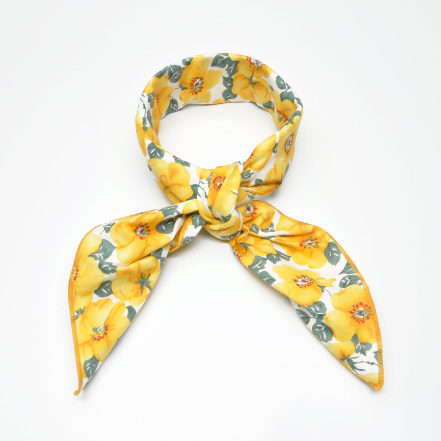 «Nyperose Gul» | Bandana med store Gule Blomster | 100 % bomull | 63 x 63 cm