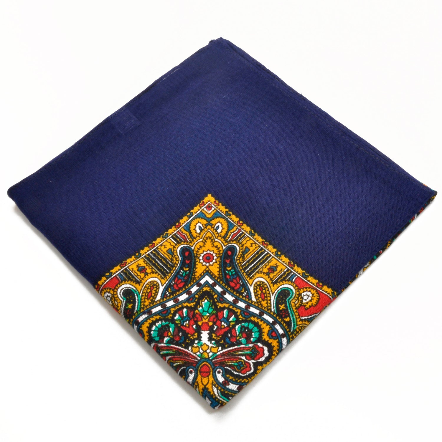 Bandana. Halstørkle med Paisley-mønster. Blå. 100 % bomull. Brettet.