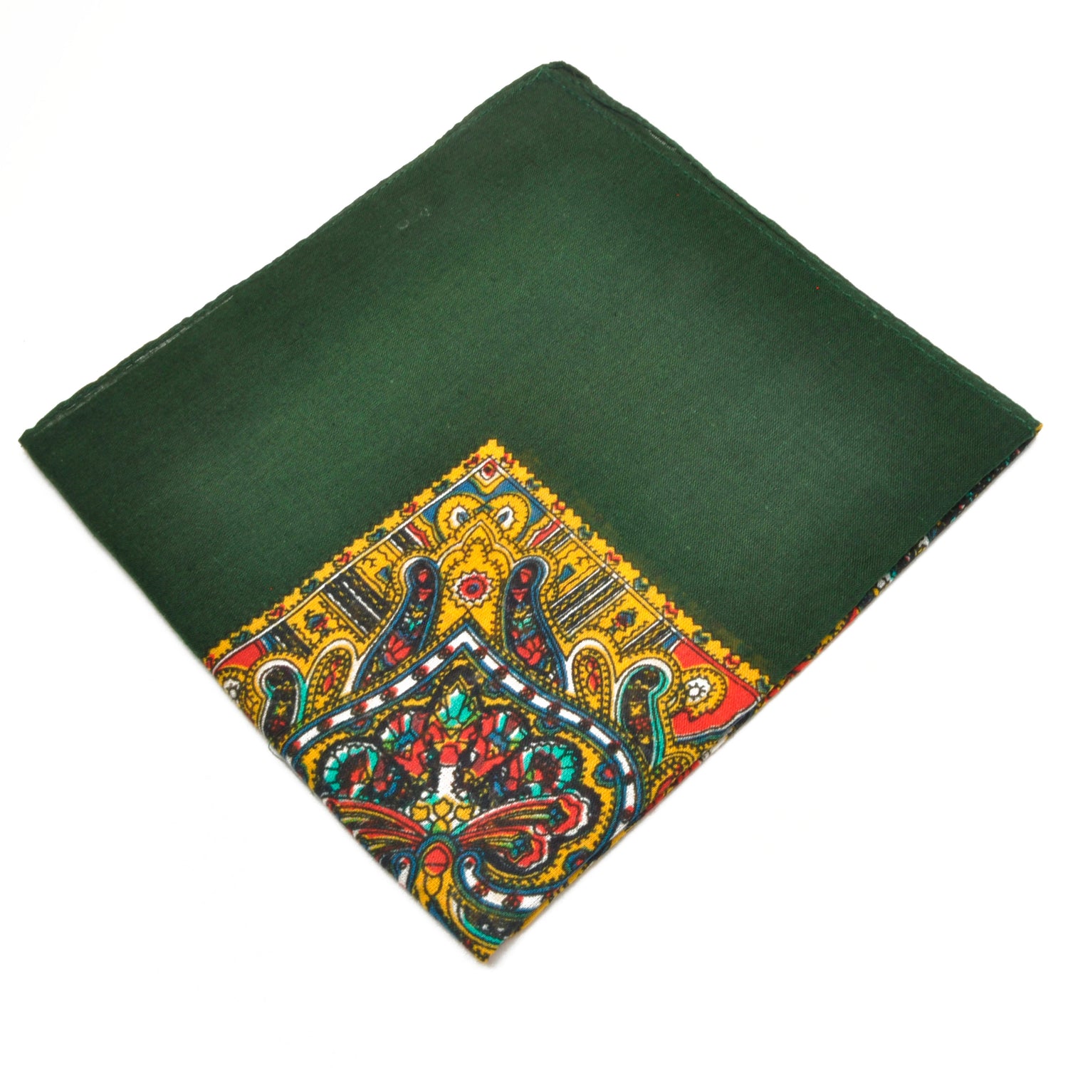 Bandana. Halstørkle med Paisley-mønster. Grønn. 100 % bomull. Brettet.